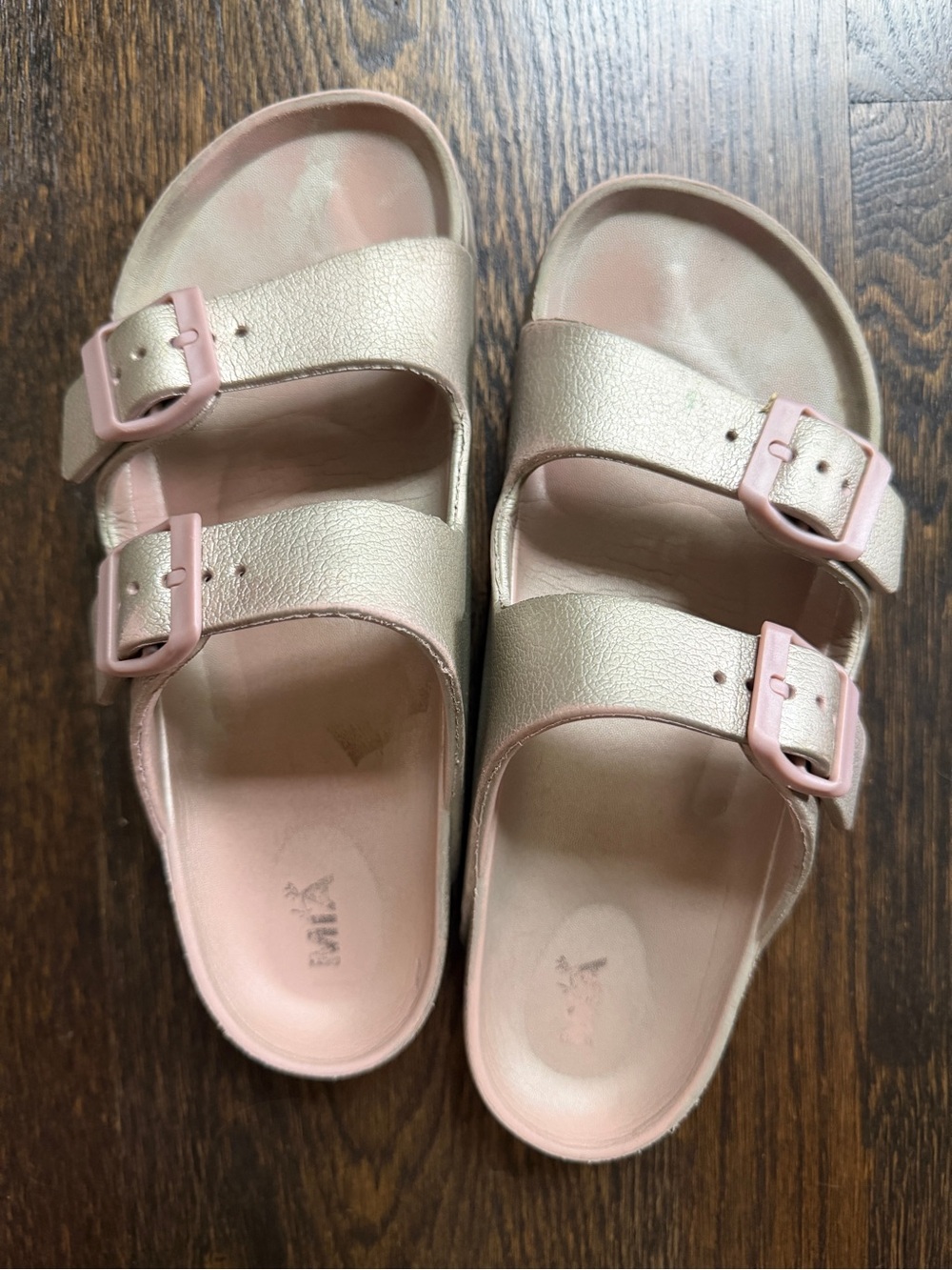 MIA Metallic Rose Double-Buckle Slide Sandals